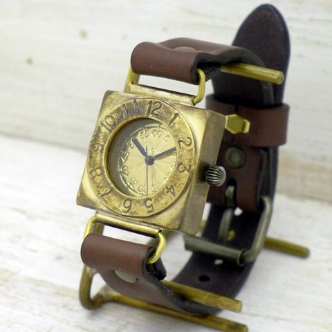 手作り腕時計 "Compass-B" 32mmBrassスクエア(角型) [312] 