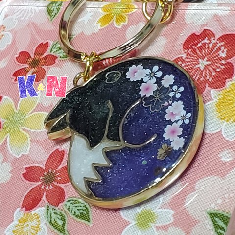 青紫の狐ちゃん(キーホルダー)