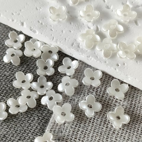 [100個] ミニフラワーパーツ 4枚花弁 パールカラー ホワイト