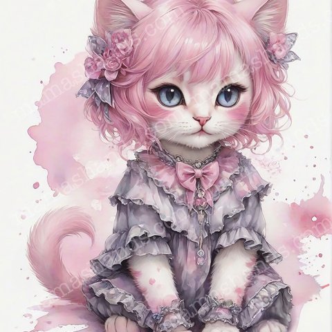 おしゃれな 可愛い 人間のような子猫の水彩画 イラストアート SNSアイコン （デジタルコンテンツ ダウンロード販売）