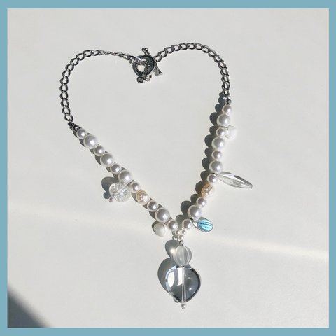 大きなハートのネックレス/Girly Pearls Necklace ✧Pure White✧