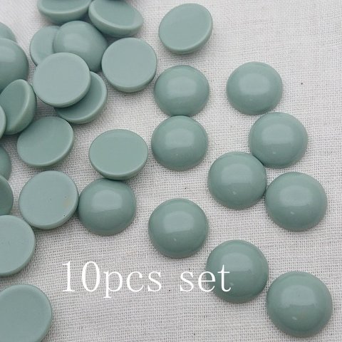 【再販】10個セット! くすみグレイッシュブルー  14mm ラウンドカボション アクリル/ベイクドカラー