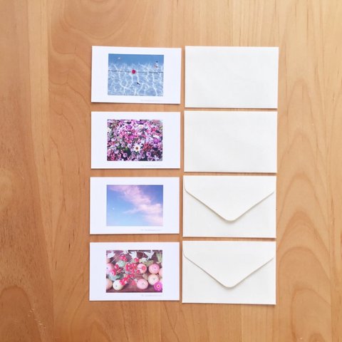 《送料無料》お花や空のメッセージカード     封筒のセット 4枚