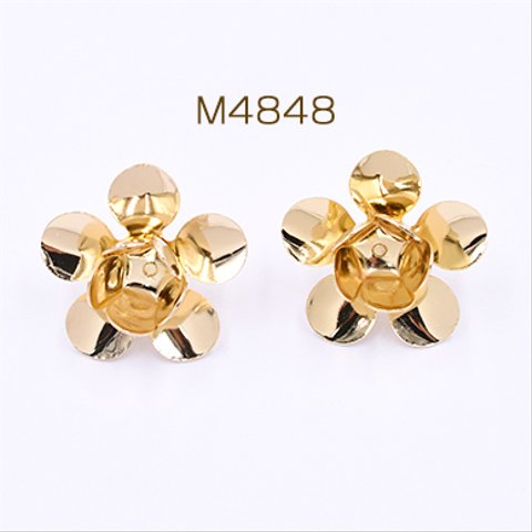 M4848  6個 ピアス金具 2連五弁花 26×26mm ゴールド 3X【2ヶ】