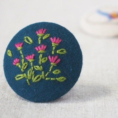 刺繍ブローチ（フォレストグリーン）　スプレーマムpink