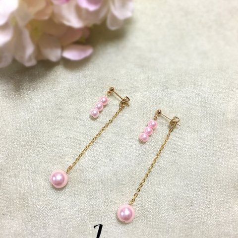 ピンクパールのロングピアス