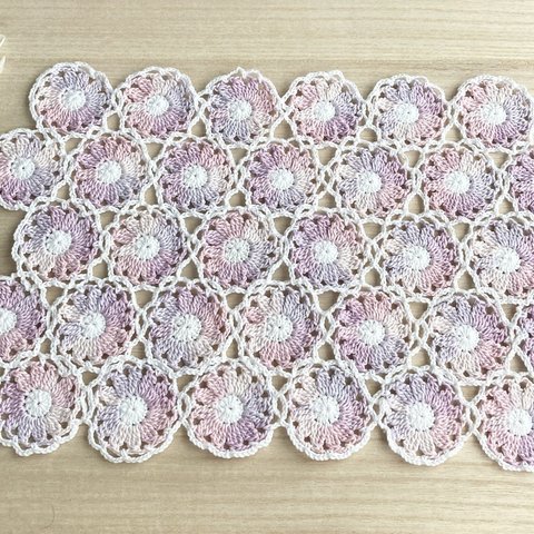 🌷新色🌷お花のレース編みモチーフ繋ぎドイリー長方形/mix糸ピンク系