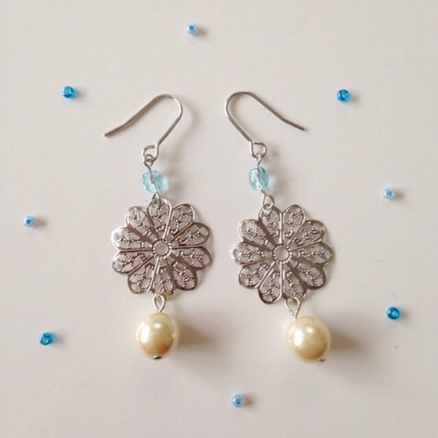 blue flower blue【パール ピアス イヤリング】