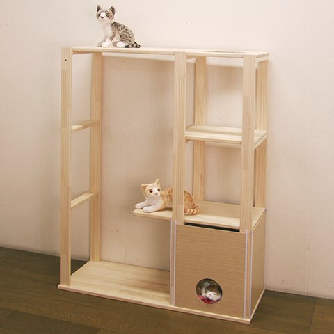 ハンドメイド パイン材キャットタワー(ベーシックユニット)　キャットハウス　猫グッズ　猫用品