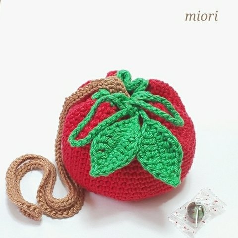 【 フルーツシリーズ】手編みきんちゃくポシェット＊りんご