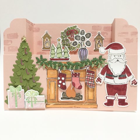 クリスマス立体カード       クリスマス 飾れるカード 暖炉  クリスマスツリー くつ下 クリスマスリース プレゼント サンタクロース 星 stampinup  スタンピンアップ