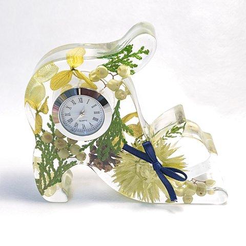 シルバー枠☘️ 猫 ねこ 時計 グリーン ハーバリウム時計  ドライフラワー  フラワー時計 花時計