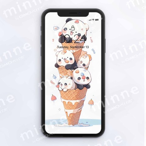 [かわいい／パンダ／クマ／熊／Panda ice cream／アイスクリーム]壁紙　スマホ壁紙　大人気-J