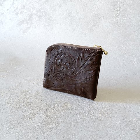 美しい ボタニカル  コンパクト L字財布 ミニ チョコブラウン