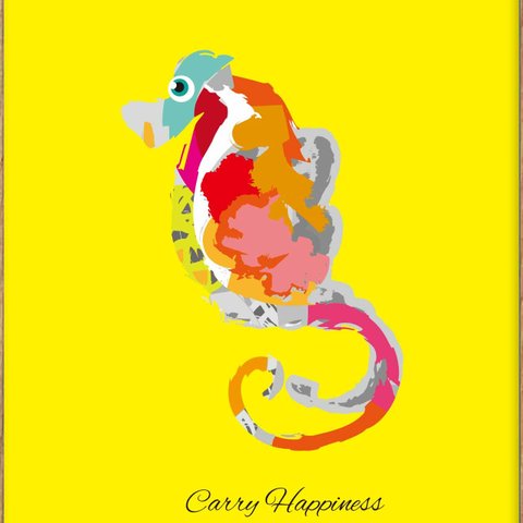 しあわせドラゴン　イラスト　オリジナルポスター　A4　　アート　seiで検索　誕生日プレゼント　結婚祝い　新築祝い　贈りもの　イエロー　ファンシー　かわいい　竜のおとしご　m-2