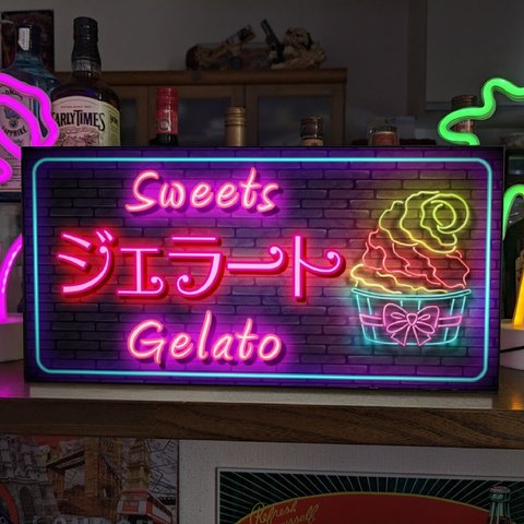 【Lサイズ】ジェラート アイスクリーム スイーツ 洋菓子 イタリアン 販売中 店舗 サイン ランプ 看板 置物 ライトBOX 電飾看板 電光看板