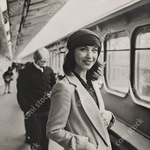 フランスの駅のホームのイメージ、女性、レトロ風写真、アート、古い写真　conistock_31427_02