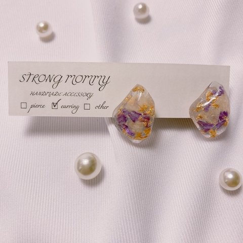 💐スターチス×金箔💎樹脂イヤリング💫