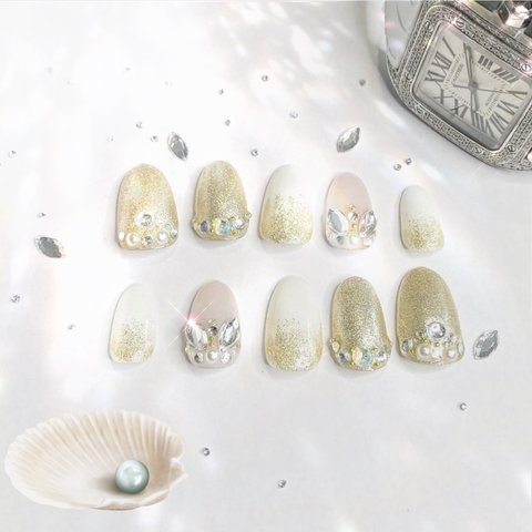 ※現品 ゴールドグラデ ラインストーンネイル 💕💅✨