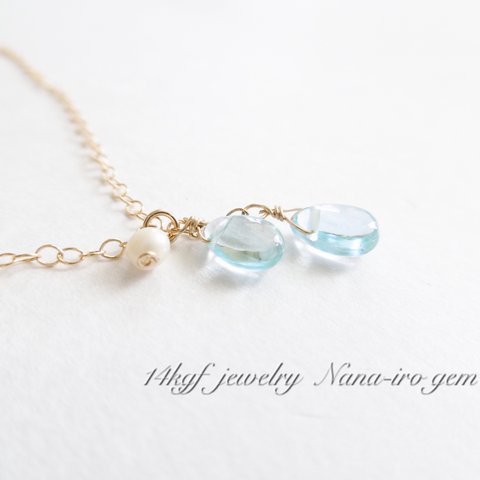 14kgf   skyblueatopaz  × pearl necklace