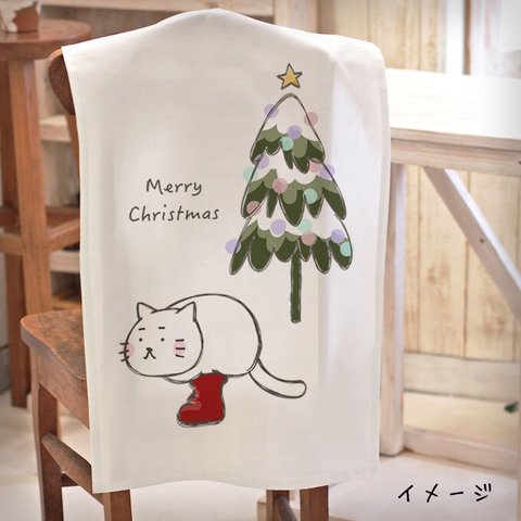 2023新作クリスマスタペストリー サンタブーツ猫とクリスマスツリー