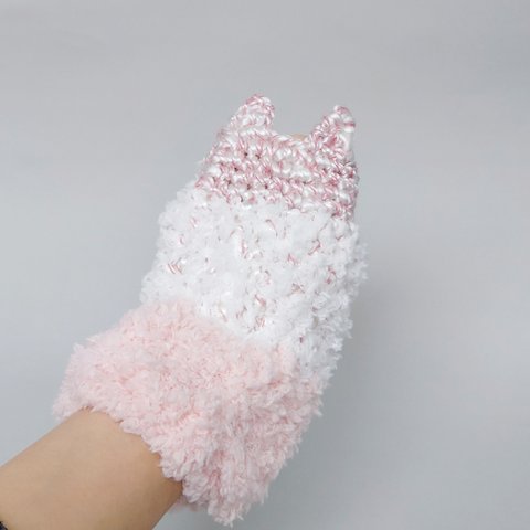 猫ハンドウォーマー　手袋　ピンクグラデーション　スマホ対応手袋　