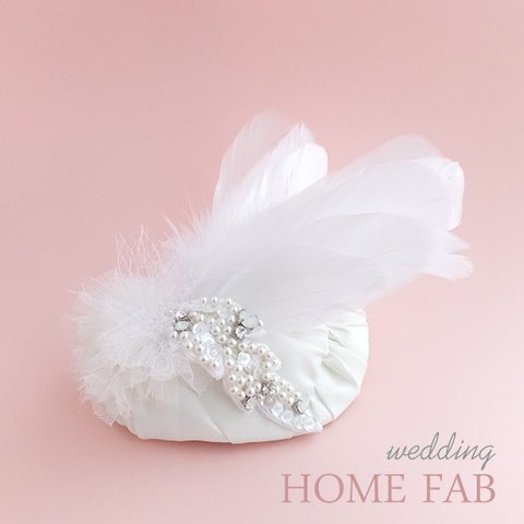 ヘッドドレス　ウェディング　ボンネ調　RAIME　R-hf-1　”feather-pearl.headdress”