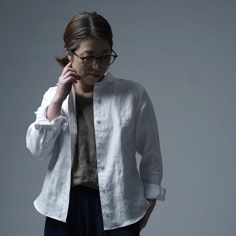 【Lサイズ】【プレミアム】 Linen Shirt wafu史上最高の上質リネン シャツ / ホワイト t031a-wht3-l