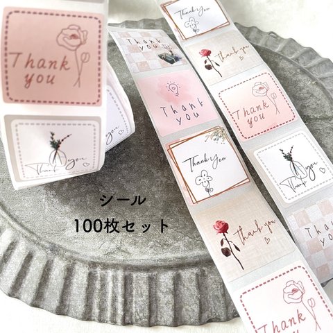 100枚★sticker・thank you 6type(ラッピング用シール）