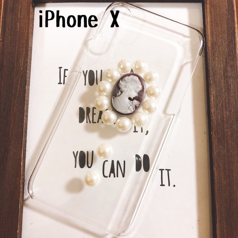 iPhoneX カメオとコットンパール ケース