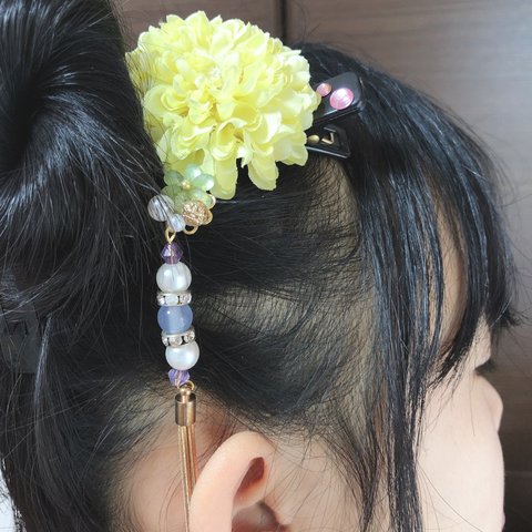 グリーンフラワーブルー系ヘアピンかんざし