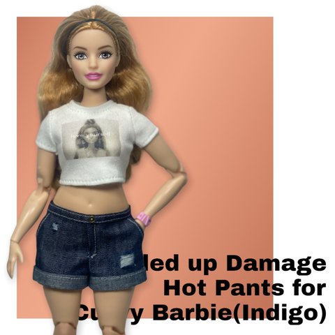 Curvy Barbie//カーヴィーバービー ロールアップダメージデニムショートパンツ(インディゴ)