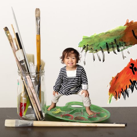 ワンコインセール中⭐️お子様のお写真と作品で　小さな画家さんアートフォト　うちの子 合成写真
