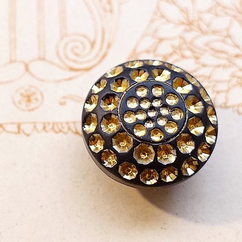 No.177 西ドイツ ヴィンテージガラスボタン 黒×金 13mm