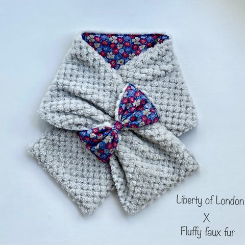 リバティ❁キッズリボンマフラー〈グレー〉 / もこもこボア / 女の子 / Liberty of London