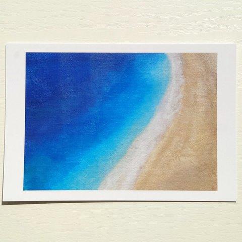 ポストカード 印刷 絵 絵画 海 青い 青 青い海 沖縄 砂浜 ビーチ 油絵