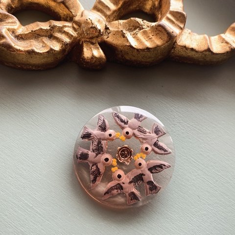 【1コずつ販売】#czech beads #チェコボタン#czechglass#czech button bird 36㍉　sapphire pink