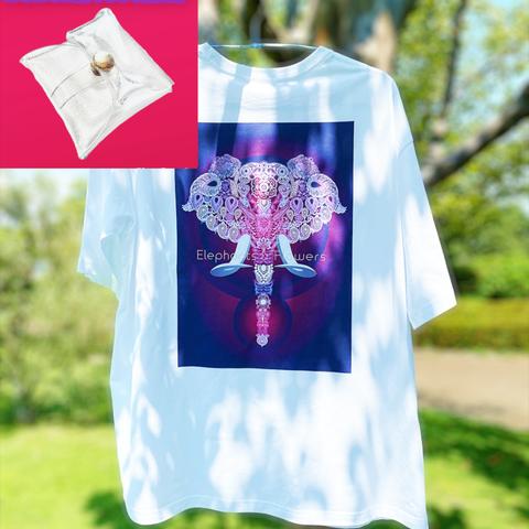 半袖 5.6オンス:ヘビーウエイト Tシャツ 象＆花 elephants in flowers パープル