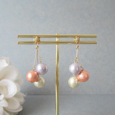 Colorful Cotton pearl earring／pierce(C)*3648*