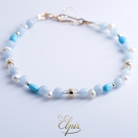 【Elpis】〜Aqua〜クレオパトラパールとアクアマリンのブレスレット