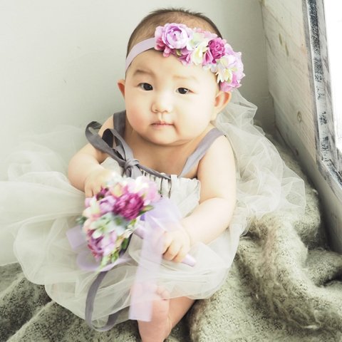 Baby Flower Crown＊花かんむりとミニブーケセット＊ラベンダー