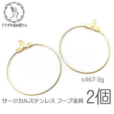 チャーム 31mm サージカルステンレス フープ金具 2個/ゴールド色/c467-3g