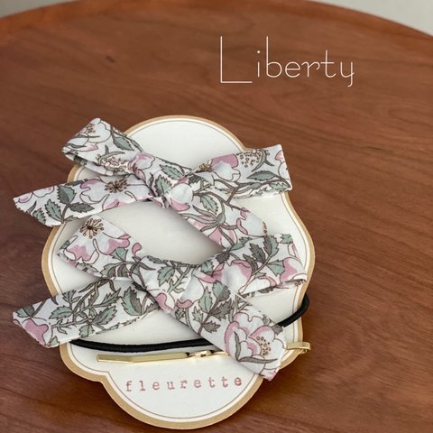 Libertyリボン（ヘアピン付き）♡ May Moris ピンク＆グリーン