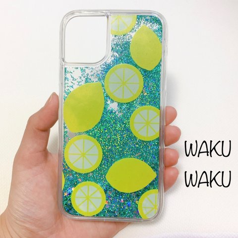 レモン グリッター ケース  クリア 緑 キラキラ ラメ キレイ  かわいい おしゃれ おすすめ iphone11 pro max xs 7 8 Plus Galaxy ギャラクシー S10 ＋ S9