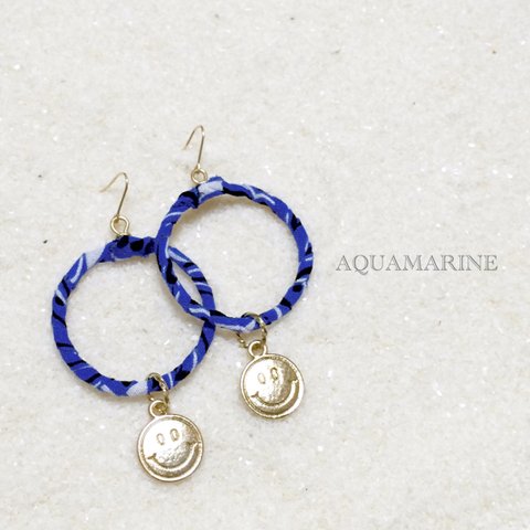 【14kgf pierce】bandanna×smile hoops #blue