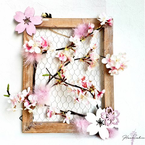 【限定1点】送料無料 パンダと桜の壁掛け飾り 造花 春 インテリア さくら 壁飾り ピンク サクラ