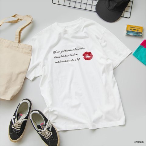 [New]口紅とキスのメッセージTシャツ XS〜3XLサイズ 選べる生地・ビッグシルエット