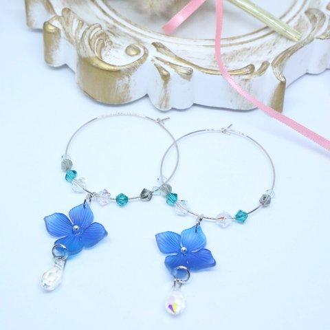 紫陽花のフープピアス(青)