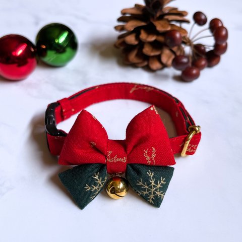 [レッド × クリスマスの首輪🎄🎅🎁]   ダブルリボン　猫　首輪　猫の首輪