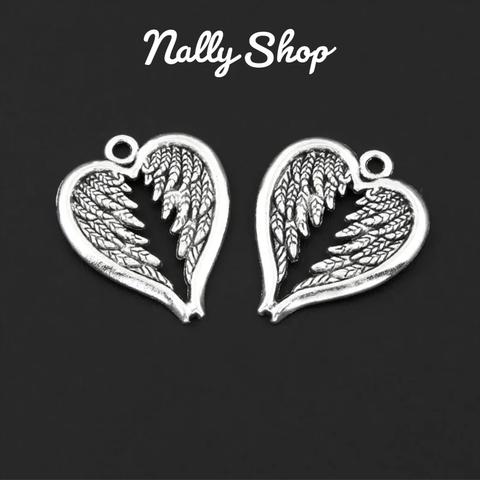 【10個】Heart Wings Charm Silver【M-455】